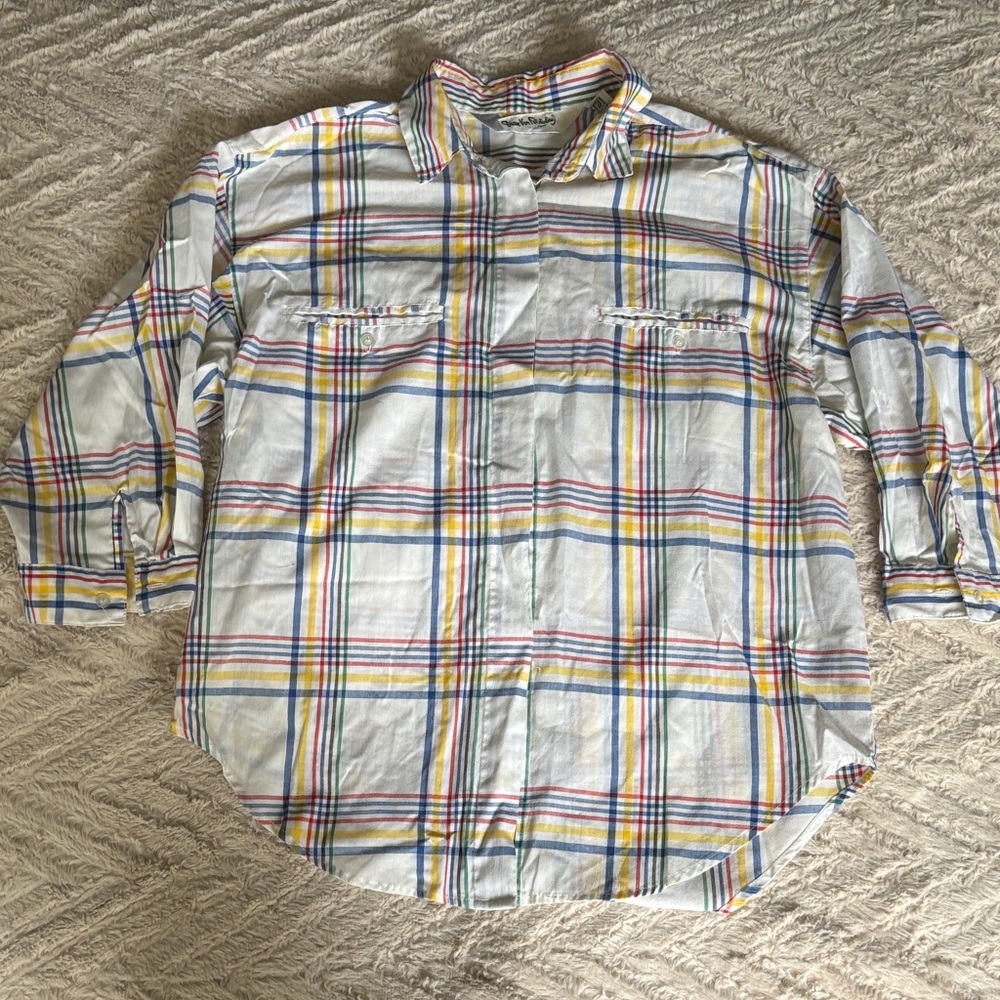 Vintage Diane Von Furstenberg Blue and Yellow Plaid Shirt S